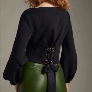 Maeve Black Lace-Up Back Sweatshirt